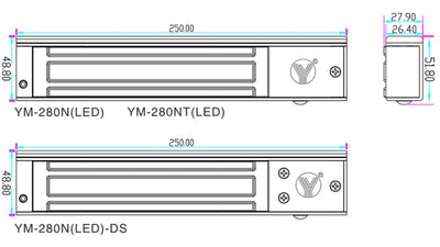 YLI YM280NLEDPAK - Paquete de Cerradura Magnética YM280N con Led y Soporte de Fijación tipo ZL / Fuerza de Sujeción 280kg (600LB) / Para puertas de madera, vidrio y metálicas