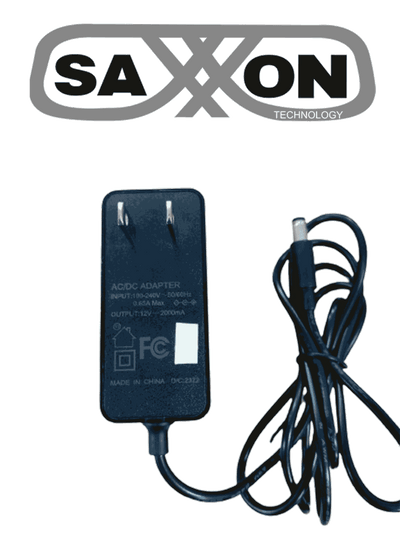 SAXXON KA24D1202000USH - Fuente de Poder Regulada / 12 Vcc 2 Amper / Conector Macho / Voltaje de Entrada: 100-240V / Ideal para Cámaras de CCTV , Controles de Acceso y Asistencia