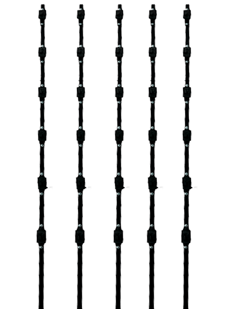YONUSA K156L - Kit de 5 postes de perfil 3/4 en color negro de 1.2 mts de largo, con 6 aisladores de paso para 6 líneas con 15 cm de separación/ Listo para instalación en campo