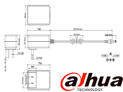 DAHUA DH-PFM320-020US - Fuente de Poder de 12 Vcc 2 Amper/ Entrada de 100-240 VAC/ Especial para Camaras de CCTV/ Cable de 1.5 metros/ Certificacion FCC/