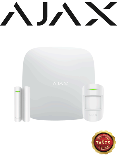 AJAX KIT BASIC - Panel de alarma Hub2 conexión Ethernet / APP “AJAX PRO” iOS y Android , 1 sensor de movimiento y 1 detector de puerta o ventana con entrada auxiliar en color blanco