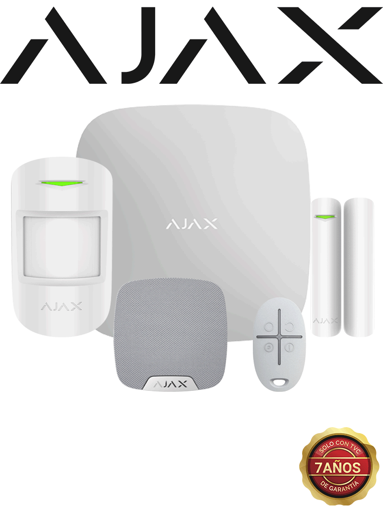 AJAX KIT BASIC RESIDENCIAL LIGHT - Panel de alarma Hub2 conexión ETHERNET APP “AJAX PRO” iOS y Android , 1 sensor de movimiento, 1 detector para puerta o ventana, 1 control remoto y una sirena interior inalámbrica color Blanco