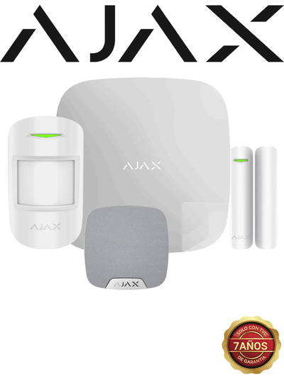 AJAX KIT BASIC+ SIREN - Panel de alarma Hub2 (2G) conexión Ethernet / APP “AJAX PRO” iOS y Android , 1 sensor de movimiento, 1 detector de puerta o ventana con entrada auxiliar y una sirena interior en color blanco