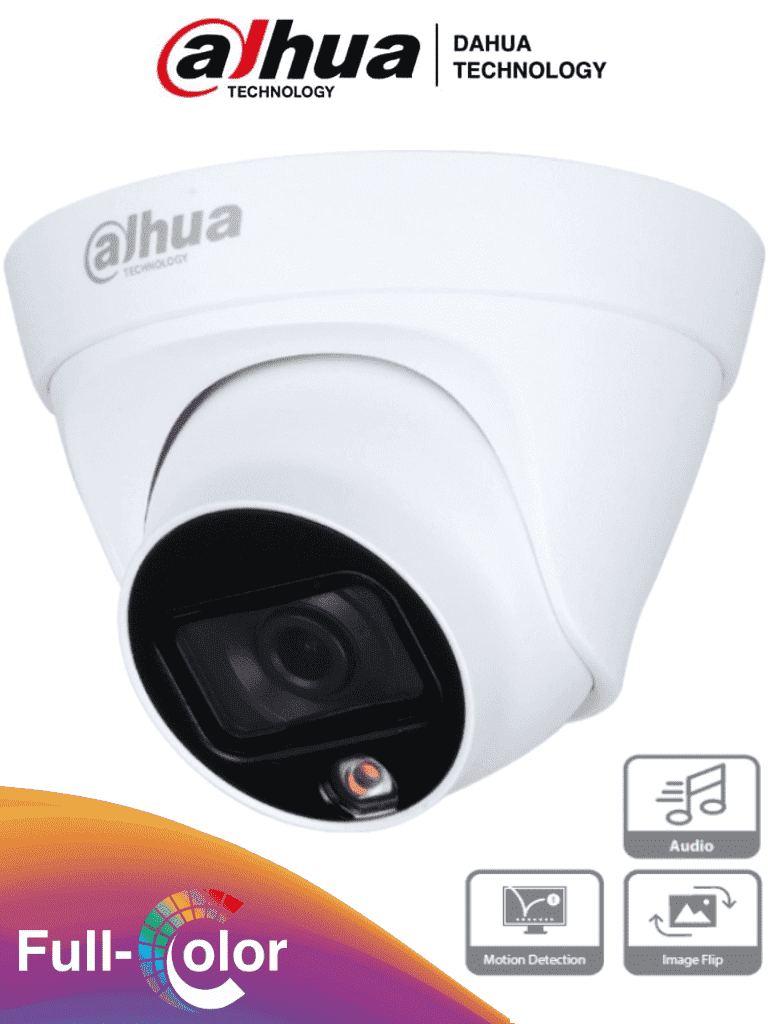 DAHUA IPC-HDW1239T1-A-LED-S5 Camara IP Domo Full Color 2 Megapixeles/ Lente de 2.8mm/ 110 Grados de Apertura/ Microfono Integrado/ Luz Blanca de 15 Mts/ H.265/ IP67/ PoE/ DWDR/