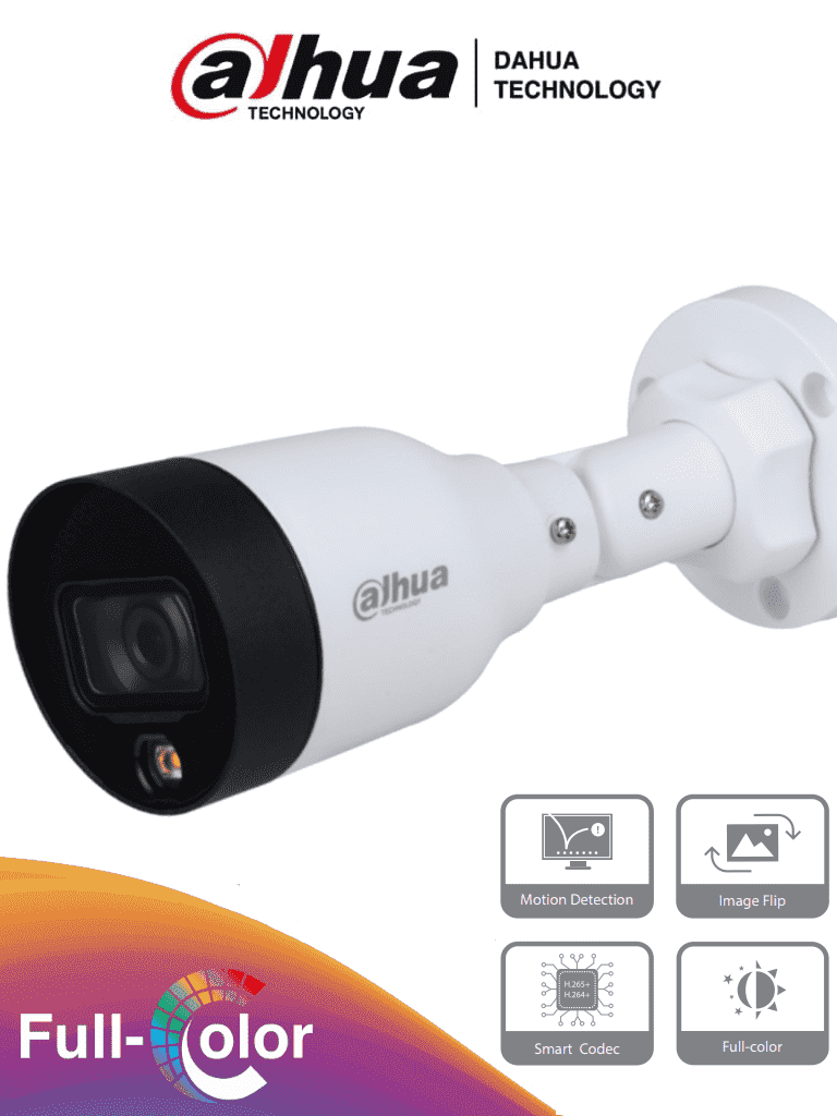DAHUA IPC-HFW1439S1-LED-S4 Camara IP Bullet de 4 Megapixeles/ Full Color/ H.265+/ Lente de 2.8mm/ 95 Grados de Apertura/ 15 Metros de Iluminación con Luz Visible/ WDR de 120 dB/
