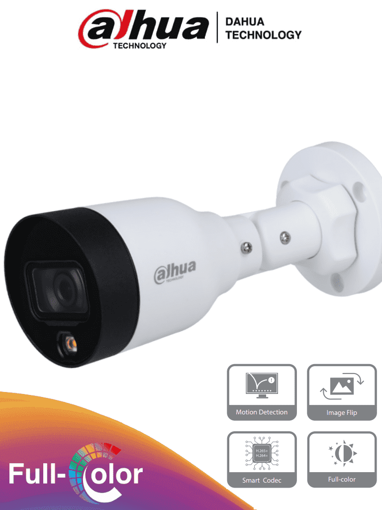 DAHUA IPC-HFW1239S1-LED-S4 Cámara IP Bullet Full Color 2 Megapixeles/ Lente de 2.8mm/ Luz Blanca de 15 Mts/ H.265/ IP67/ PoE/ DWDR