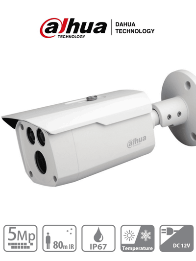 DAHUA HAC-HFW1500D - Camara Bullet de 5 Megapixeles/ Metalica/ Lente de 3.6 mm/ 92 Grados de Apertura/ IR de 80 Mts/ IP67/ Soporta: CVI/CVBS/AHD/TVI/ 