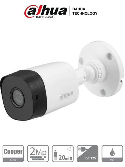 DAHUA HAC-B1A21-28 - Camara Bullet de 2 Megapixeles/ 1080p/ Lente de 2.8 mm/ 100 Grados de Apertura/ IR de 20 Metros/ IP67/ Soporta: CVI/TVI/AHD y CVBS/ 