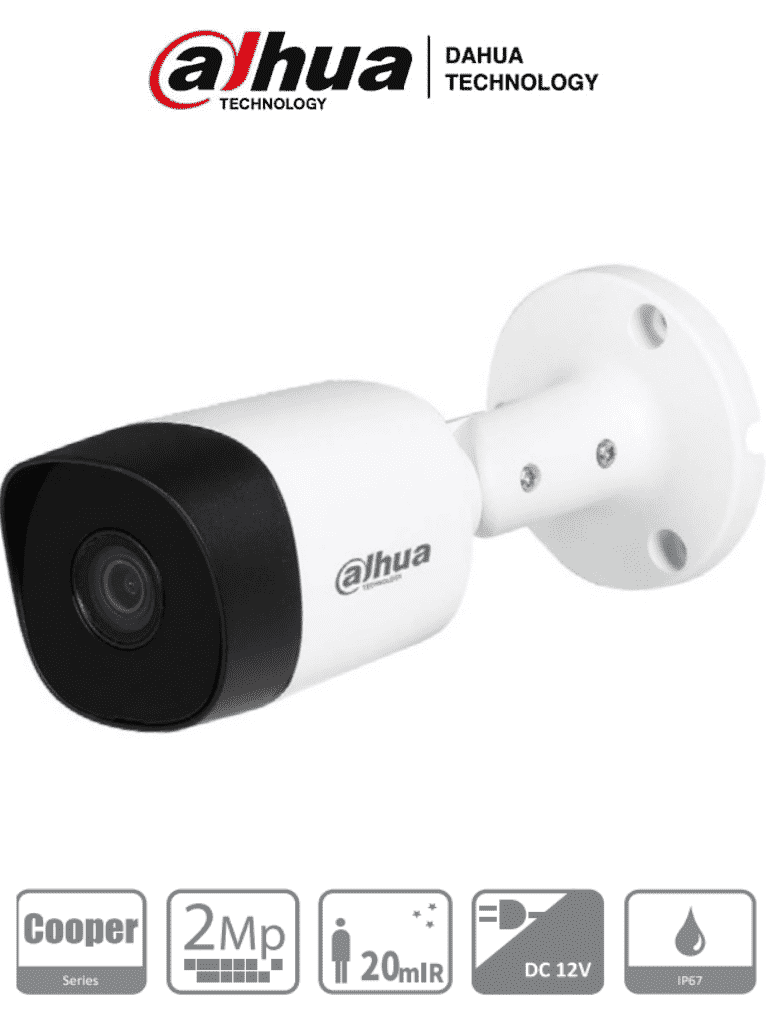 DAHUA HAC-B2A21-28 - Camara Bullet de 2 Megapixeles/ 1080p/ Lente 2.8 mm/ 100 Grados de Apertura/ 20 Metros de IR/ Metalica/ IP67/ Soporta: CVI/TVI/AHD y CVBS/ Menu OSD para Configuración/ 