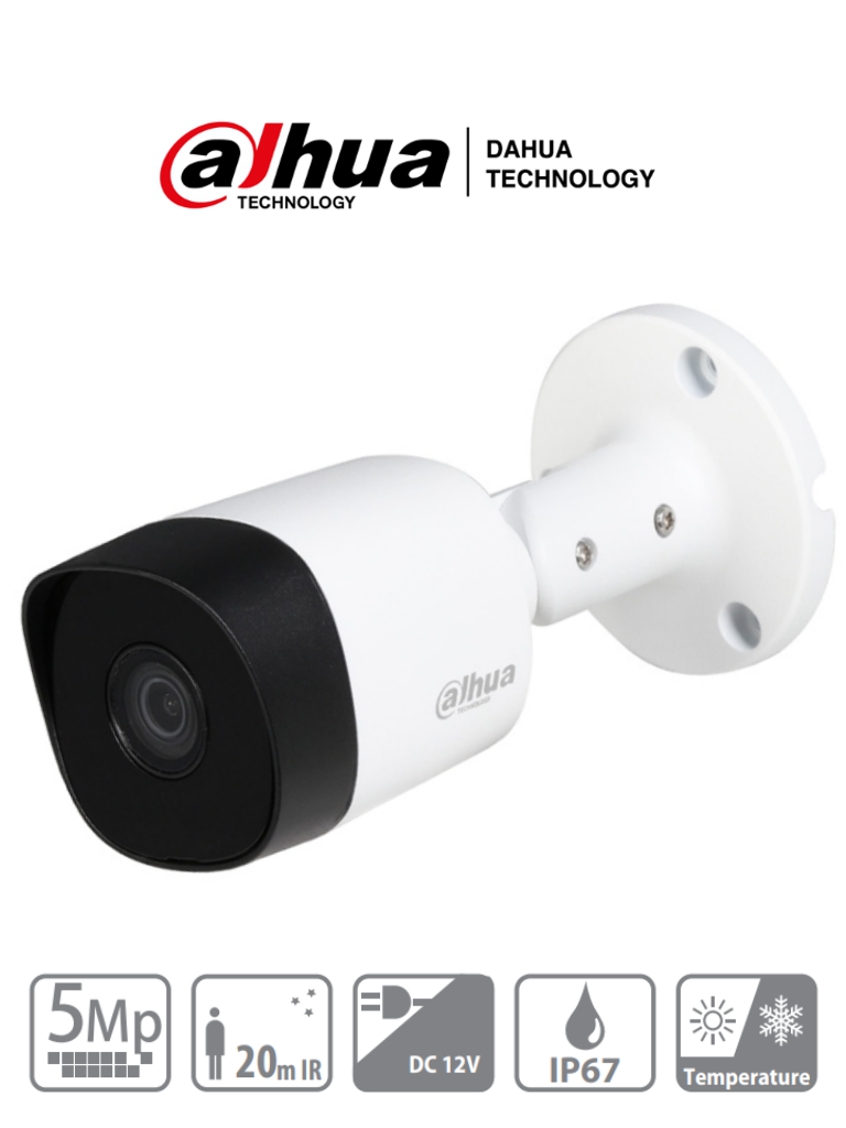 DAHUA HAC-B2A51-28 - Camara Bullet de 5 Megapixeles/ Lente de 2.8mm/ Angulo de visión 106 grados/ IR de 20 Mts/ IP67/ Metalica/ CVI/CVBS/AHD/TVI/ 