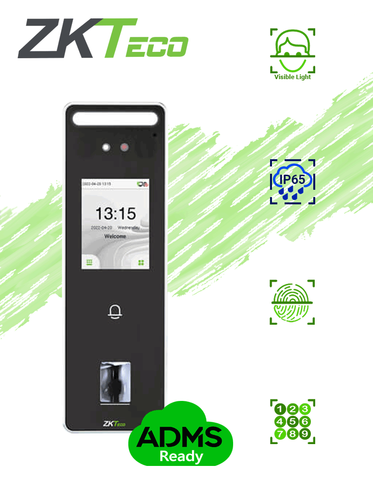 ZKTECO SpeedFaceV3L - Control de Acceso y Asistencia Facial Visible Light / 500 Rostros / 3,000 Huellas / 200,000 eventos / TCP/IP / IP65