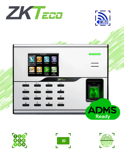 ZKTECO UA860ID - Control de Acceso y Asistencia Simple / 3000 Usuarios / 3000 Tarjetas ID / 50000 Registros / TCPIP / WiFi / ADMS