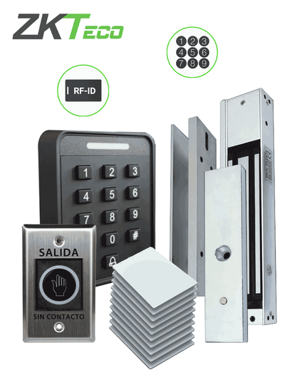 ZKTECO SA40E KIT - Control de acceso KIT - Kit de acceso autónomo solución para una puerta que incluye: 1 SA40 Control de Acceso / 1 Electroimán LM1802 300Lbs / 1 Botón de salida TLEB1 / 10 Tarjetas 125 Khz