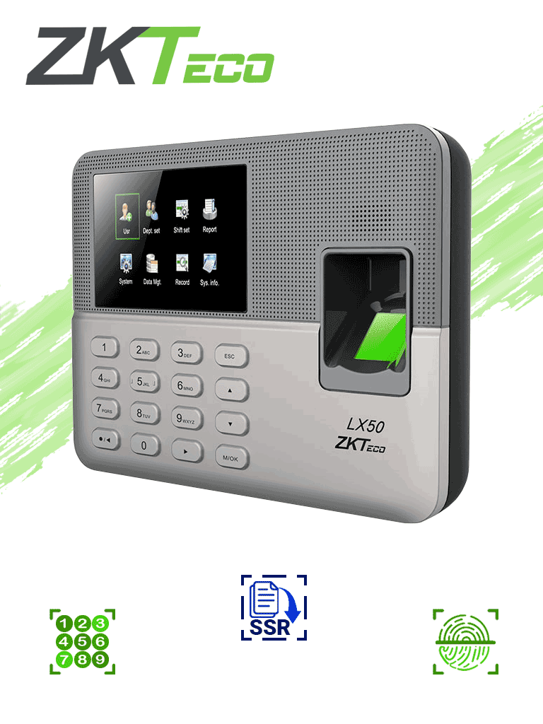 ZKTECO LX50 - Control de Asistencia Básico / 500 Usuarios / 500 Huellas / 500 Password / Descargas USB en Hoja de Cálculo /