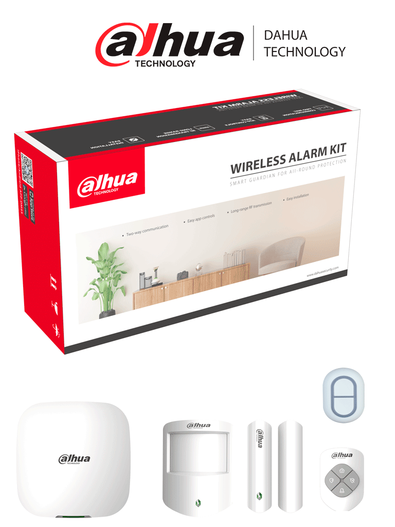 DAHUA ART-ARC3000H-03-W2+DHI-ARD822-W2 - Paquete de Kit de Alarma Wifi y Ethernet + Botón de Pánico de 2 Botones/ Incluye Hub / 1 Contacto Magnético/ 1 Control Remoto/ 1 PIR/ 1 Botón de Pánico de 2 Botones