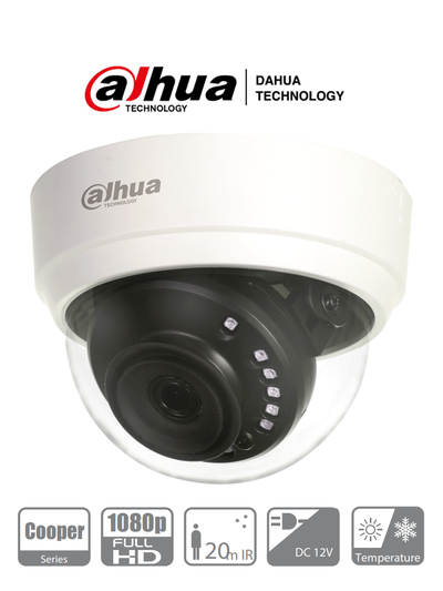 DAHUA HAC-D1A21N-0280B - Cámara Domo HDCVI 1080p/ 103 Grados de Apertura/ Lente de 2.8 mm/ IR 20 Mts/ Uso Interior/ TVI AHD Y CVBS/