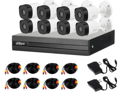 DAHUA KITXVR1B08- I+8-B1A21- Kit de 8 Canales 2 Megapixeles/ DVR Cooper-I WizSense/ Con IA/ H.265+/ 8 Camaras B1A21 1080p/ 8 Canales + 2 IP o Hasta 10 Canales IP/ 4 Canales SMD Plus/ Busqueda de Humanos y Vehiculos/ Accesorios Incluidos/