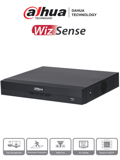 DAHUA XVR5108HS-4KL-I3 - DVR 8 Canales 4k/ WizSense/ H.265+/ 8 Canales +8 IP/ Hasta 16 Canales IP/ 2 Canales de Reconocimiento Facial/ SMD Plus/ Codificación con IA/ 1 Sata de Hasta 16 TB/ Soporta CVI/AHD/TVI/ CVBS e IP/ IoT&POS/ 
