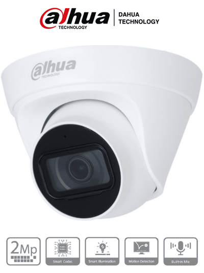 DAHUA IPC-HDW1230T1-A-S5 Camara IP Domo de 2 Megapixeles/ Lente de 2.8 mm/ 102 Grados de Apertura/ Microfono Integrado/ IR de 30 Metros/ IP67/ PoE/ DWDR/