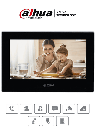 DAHUA VTH2621G-P - Monitor IP Touch de 7 Pulgadas/ Serie Lite/ Negro/ Poe Estándar/ 6&1 E&S de Alarmas/ Uso Interior/ Modo No Molestar/ H.265/ Soporta Hasta 4 Frentes de Calle y 4 Monitores Adicionales/