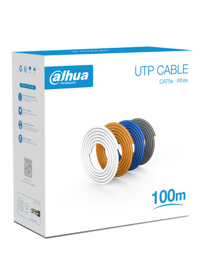DAHUA PFM920I-5EU-U-100 - Bobina de 100 Mts de Cable UTP Cat5e/ 100% Cobre/ Color Blanco/ Cubierta Retardante de Flama con Certificacación ANSI/ UL CM/ Ideal para Video y Redes/