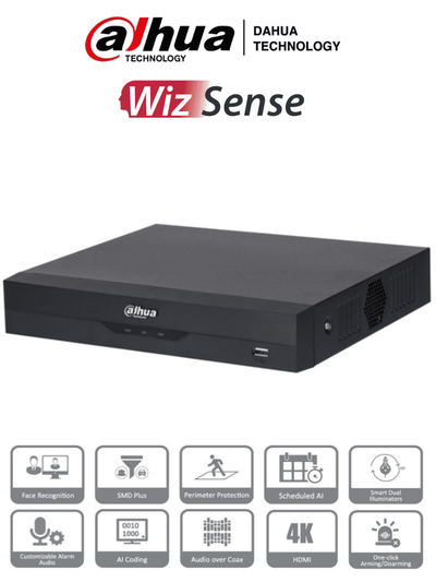DAHUA XVR5104HS-4KL-I3 - DVR de 4 Canales 4k/ WizSense/ H.265+/ 4 Canales HDCVI+4 IP/ Hasta 8 Ch IP/ 1 Ch de Reconocimiento Facial/ Codificación con IA/ SDM Plus/ 1 Ch Proteccion Perimetral/ 1 SATA de hasta 10TB/ Funciones IoT & POS/