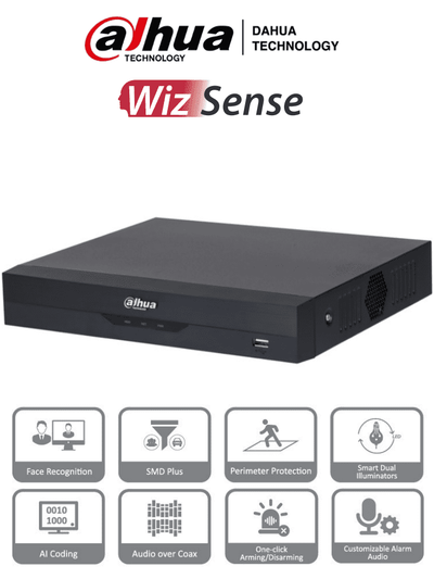DAHUA XVR5108HS-I3 - DVR de 8 Canales 5 Megapixeles Lite/ WizSense/ IA/ H.265+/ 8 Canales HDCVI+4 IP/ Hasta 12 Canales IP/ 1 Ch de Reconocimiento Facial/ Codificación IA/ SMD Plus/ 1Ch Proteccion Perimetral/ 1 Bahía para Disco Duro/ IoT&Pos/