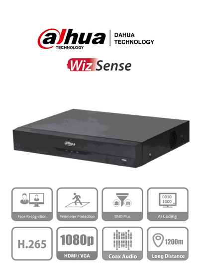 DAHUA XVR5108HE-I3 - DVR de 8 Canales 5 Megapixeles Lite/ WizSense/ H.265+/ 8 Canales +4 IP/ Hasta 12 Ch IP/ 1 Canal de Reconocimiento Facial/ SMD Plus/ Protección Perimetral/ 1 Puerto SATA/ 8&3 E&S de Alarmas/ 8 Entradas de Audio/ IoT&POS/ 
