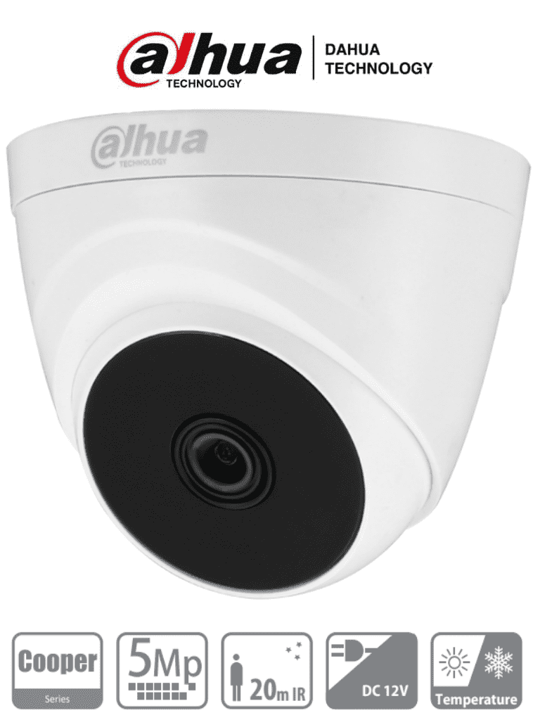 DAHUA HAC-T1A51-28 Cámara Domo de 5 Megapixeles/ Lente de 2.8mm/ 106 Grados de Apertura/ IR de 20 Mts/ Uso Interior/ Soporta HDCVI/AHD/TVI y CBVS/