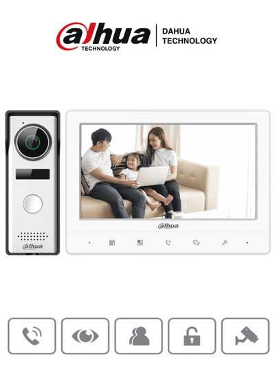 DAHUA KTA02 - Kit de Videoportero Analógico/ Monitor con Pantalla de 7 Pulgadas/ Botones Touch/ Frente de Calle con Camara de 1.3 Megapixeles/ DWDR/ IP66/ Apertura de Puerta/ Soporta Hasta 2 Frentes de Calle + 3 Monitores/