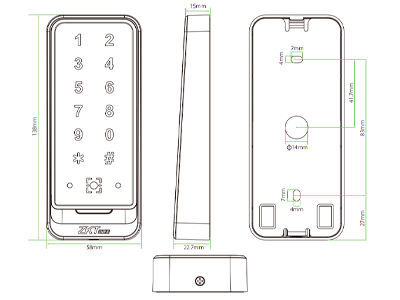 ZKTECO QR600VKE - Lector esclavo de tarjetas de proximidad ID 125 Khz / Contraseñas / QR / IP65 / Wiegand / RS485