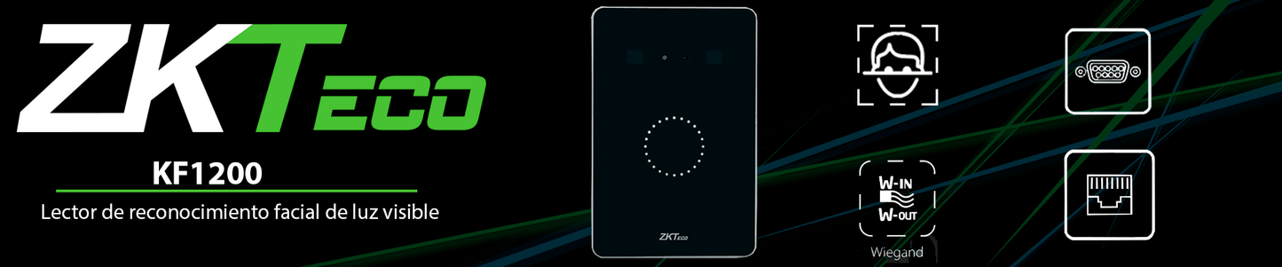 ZKTECO KF1200 - Lector Wiegand de reconocimiento facial / 1500 Rostros / 100,000 Registros / TCP/IP / Wiegand / Visible Light / Requiere panel de control de Acceso ZK