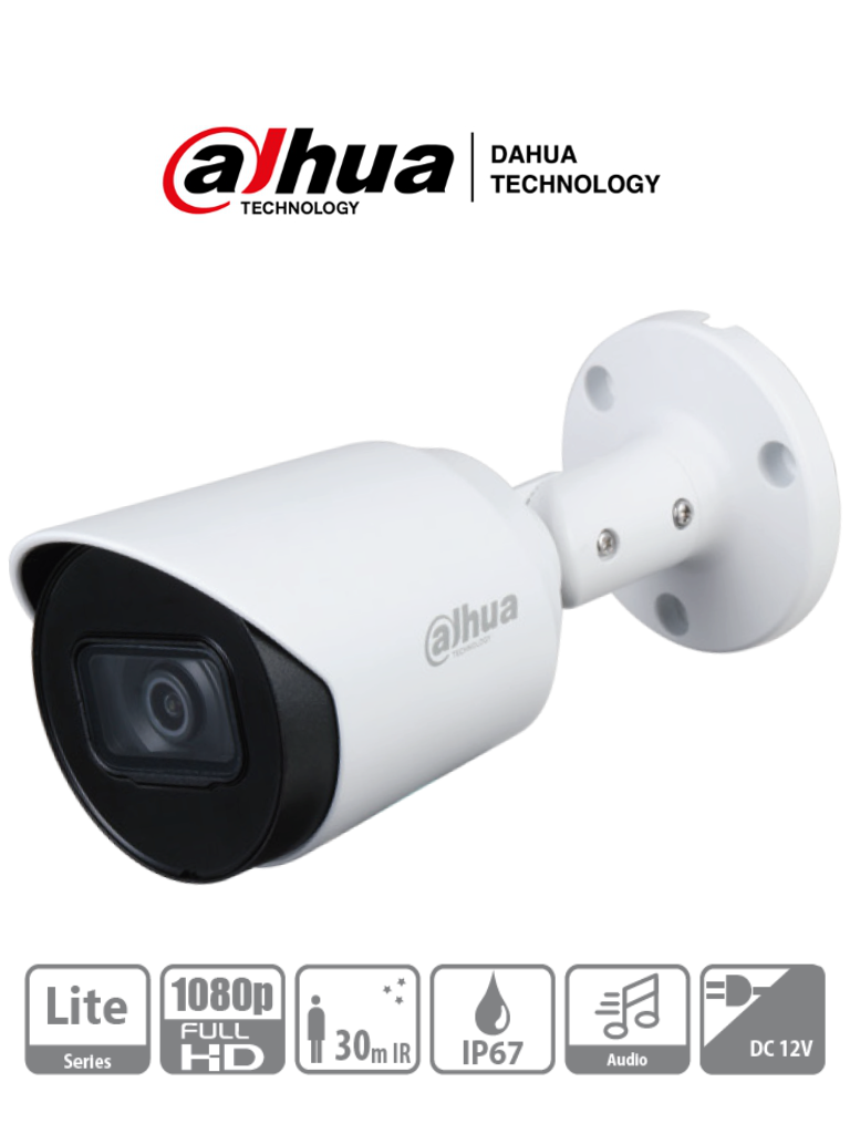 DAHUA HAC-HFW1200T-A - Camara Bullet HDCVI 1080p/ Microfono Integrado/ 103 Grados de Apertura/ Lente 2.8 mm/ IR 30 Mts/ IP67/ Metalica/ DWDR/ BLC /HLC/ 