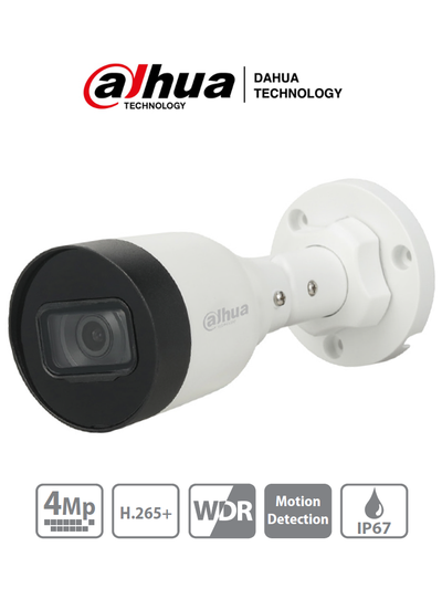 DAHUA IPC-HFW1431S1-S4 Cámara IP Bullet de 4 Megapixeles/ H.265+/ Lente de 2.8mm/ 93 Grados de Apertura/ IR de 30 Metros/ 30 FPS/ WDR/ IP67/