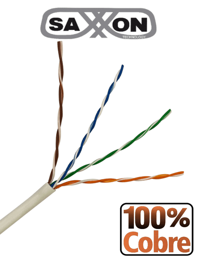 SAXXON OUTP6COP305BC - Bobina de Cable UTP Cat6 100% Cobre/ 305 Metros/ Bobinado REELEX / Color Blanco/ Uso Interior/ 4 Pares/ Categoría 6/ Soporta Pruebas de Rendimiento/ UL444/ CERT ISO9001/ RoSH