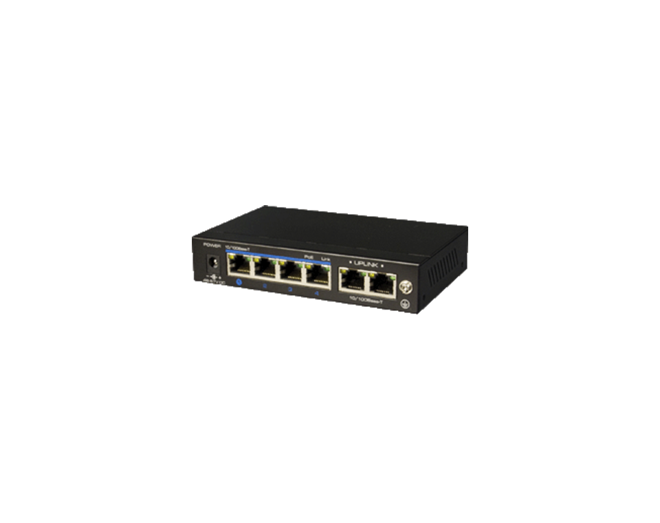 UTEPO UTP3SW04TP60 - Switch PoE de 6 Puertos Fast Ethernet/ 4 Puertos PoE/ 60 Watts Totales/ 2 Puertos Uplink/ 802.3 AF&AT/ No administrable/ Modo CCTV/