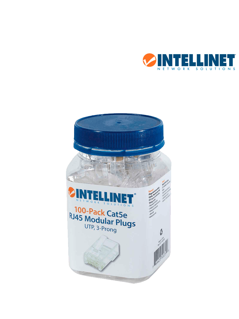 INTELLINET 502399 - Enchufe RJ45 CAT5E sólido UTP, bote de 100 piezas, con 15 micras de oro.
