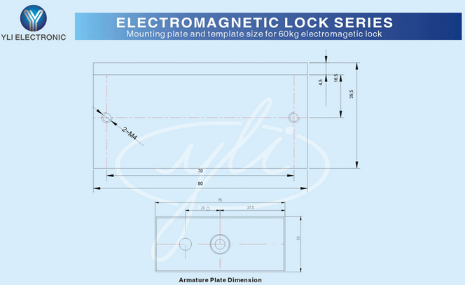 YLI YM60 - Cerradura Magnética para Control de Acceso / Fuerza de Sujeción 60 Kg o 120 Lb / 12 VDC / Para puertas de madera, vidrio y metálicas / Uso interior / Compatible con Soporte MBK70Z