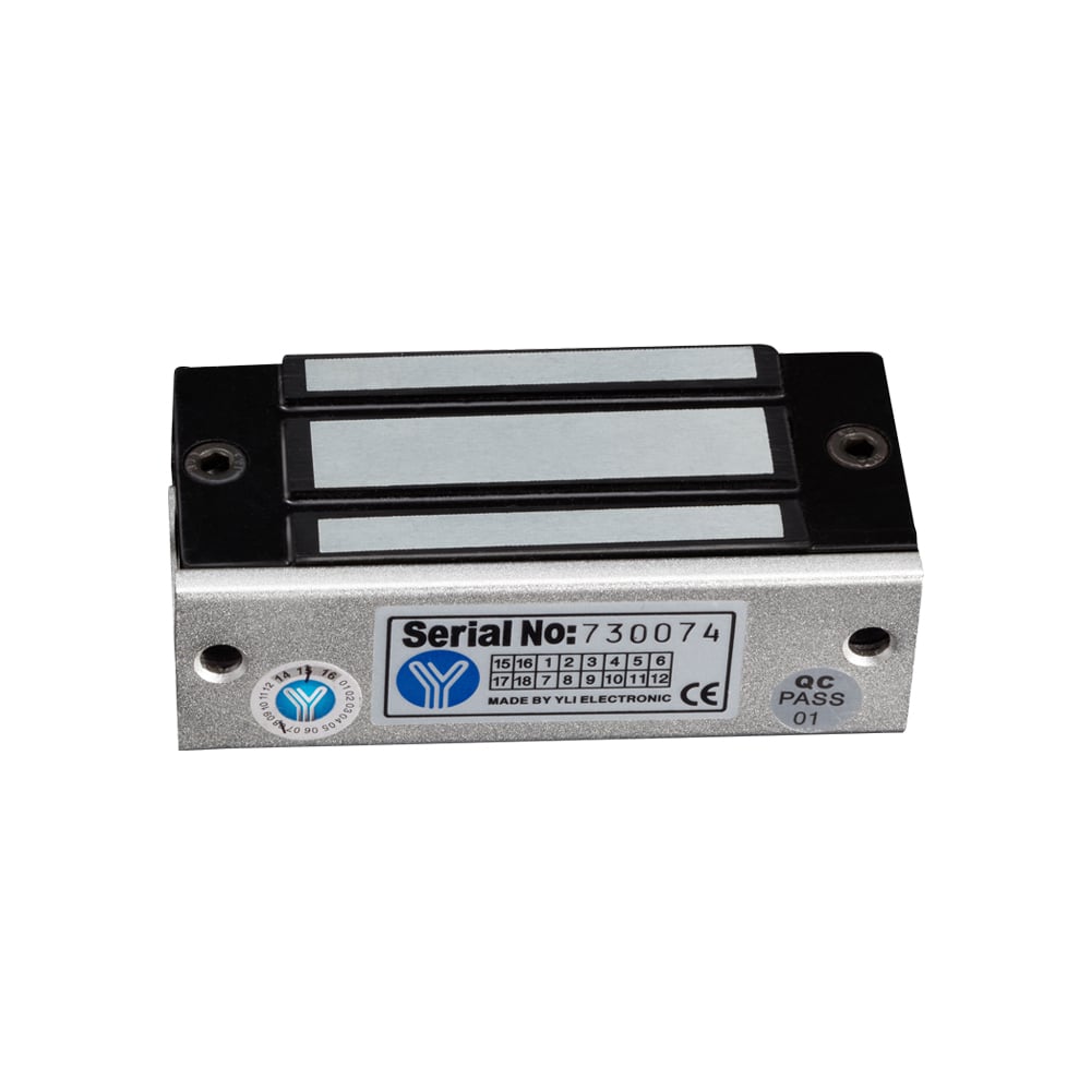 YLI YM60 - Cerradura Magnética para Control de Acceso / Fuerza de Sujeción 60 Kg o 120 Lb / 12 VDC / Para puertas de madera, vidrio y metálicas / Uso interior / Compatible con Soporte MBK70Z