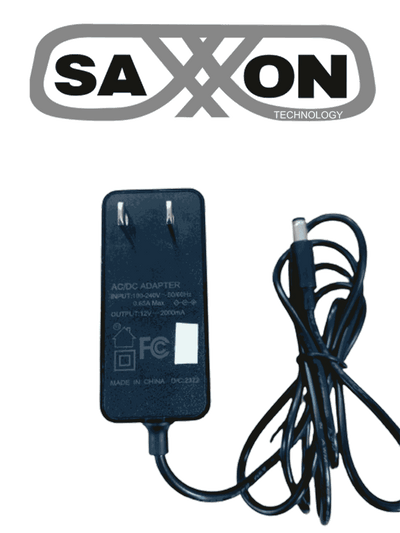 SAXXON KA24D1202000USH - Fuente de Poder Regulada / 12 Vcc 2 Amper / Conector Macho / Voltaje de Entrada: 100-240V / Ideal para Cámaras de CCTV , Controles de Acceso y Asistencia