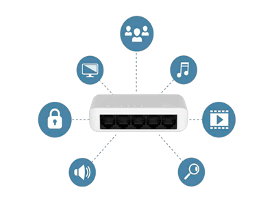 ZKTECO ESE55C- Switch para Escritorio de 5 Puertos / Fast Ethernet 10/100 / Diseño Compacto / Auto MDI/MDIX / Indicadores de funcionamiento / Carcasa de Plástico / No Administrable