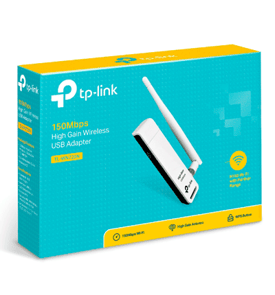 TP-LINK TL-WN722N - Adaptador USB inalámbrico de alta ganancia N 150 Mbps en 2.4 GHz con antena desmontable de 4dBi.
