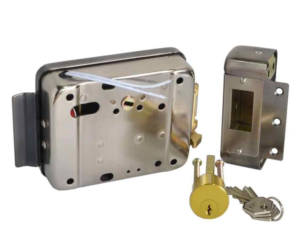 YLI ABK702BL - Cerradura Eléctrica Izquierda / Carcasa Metálica / Apertura con Botón, Llave / 12VDC / Uso Interior / Compatible con Controles de Acceso