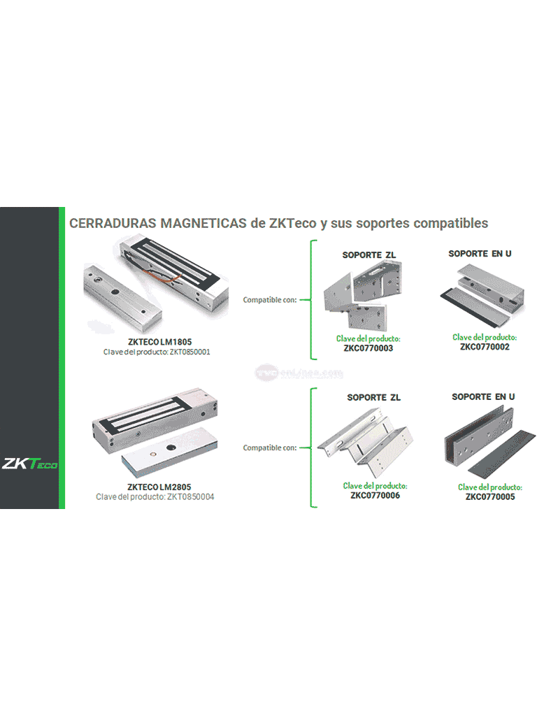 ZKTECO LM120 - Contrachapa magnética de 120 Kg, para puertas de madera, vidrio o metal, requiere alimentación a 12VDC y conexión NC desde su sistema de control de Acceso