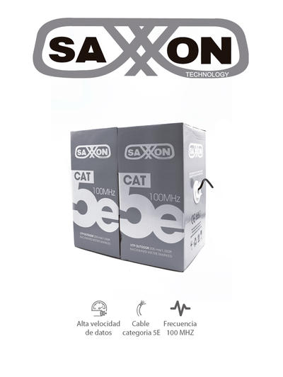 SAXXON OUTP5ECCAEXT - Cable UTP CCA / Categoria 5E / Color negro / Exterior / 305 Mts / 4 Pares / Doble forro/