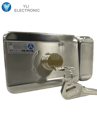 YLI ABK703BS - Cerradura inteligente anti impacto cuenta con juego de 3 llaves, sensor con luz LED de status o correcto cerrado, apertura con pulso voltaje de 12VDC