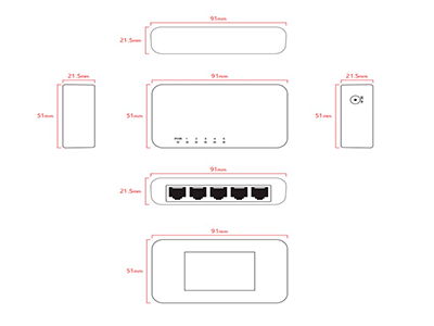 ZKTECO ESE55C- Switch para Escritorio de 5 Puertos / Fast Ethernet 10/100 / Diseño Compacto / Auto MDI/MDIX / Indicadores de funcionamiento / Carcasa de Plástico / No Administrable