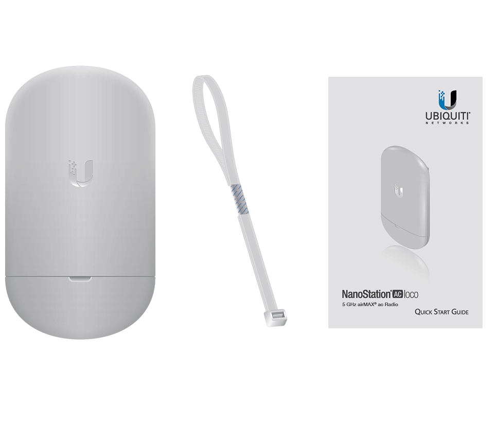 UBIQUITI NANOSTATION AC LOCO5AC- Radio con Antena Integrada AirMax AC 5.8GHz para uso en exteriores, con tecnología MIMO. Cuenta con una antena panel de 13dBi y una potencia de transmisión de 25dBm. No incluye adaptador PoE.