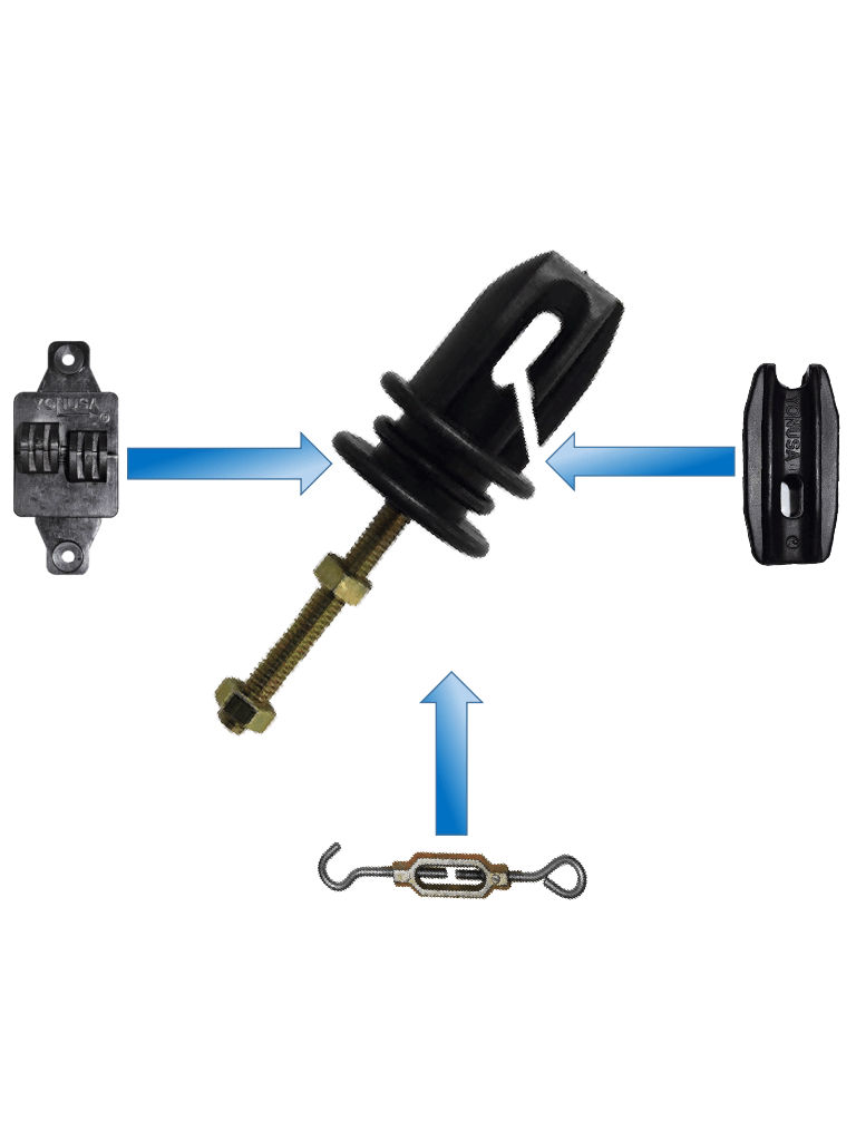 YONUSA AP401 - Aislador 3 en 1 realiza funcion de aislador Paso, esquina y tensor para cercos electricos / Resistente a la corrosión / Resistencia de tensión de 70 a 120 Kgs