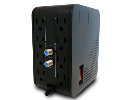 CDP R2C-AVR1008 - Regulador de 1KVA / 500W con 8 terminales de salida: 4 con protección de sobretensión y 4 con protección AVR, incluyendo protección de línea datos